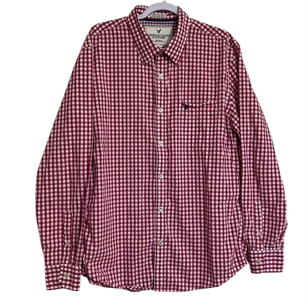 American Eagle Outfitters Vintage Fit Mens XL Plaid Pink/White Button Down